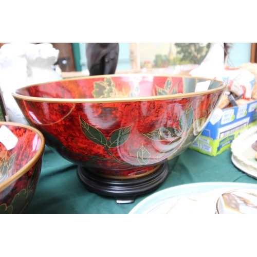 130 - Large rich lustre bowl on wooden stand