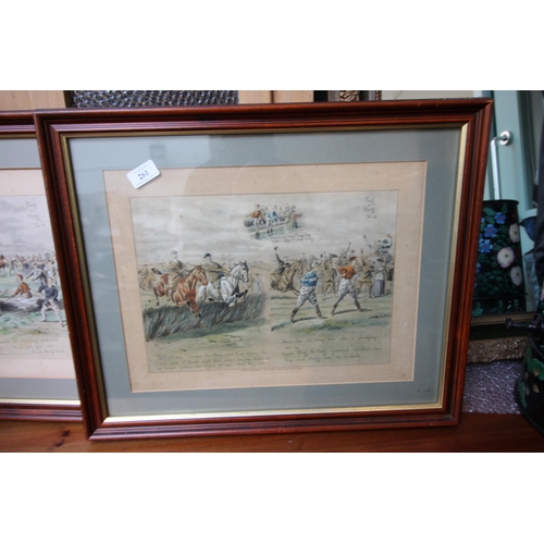 261 - Pair of framed comical prints by Pinch Morgan entitled Puff & Muff, hunting and horse riding