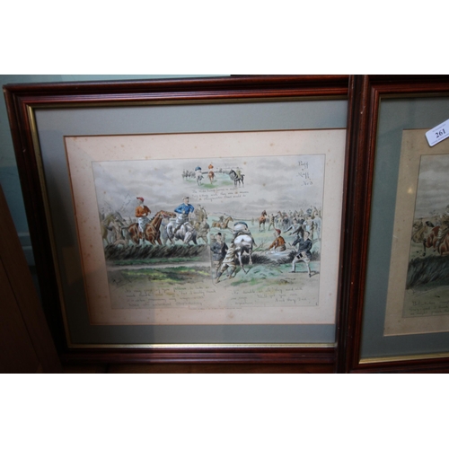 261 - Pair of framed comical prints by Pinch Morgan entitled Puff & Muff, hunting and horse riding