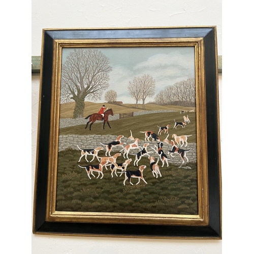 266 - Vincent Haddelsey original oil on canvas, initialed entitled 'Huntsmen & Hounds'