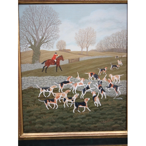 266 - Vincent Haddelsey original oil on canvas, initialed entitled 'Huntsmen & Hounds'