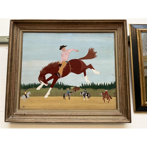 268 - Vincent Haddelsey original oil on canvas, initialed and entitled 'Cloverdale Stampede'