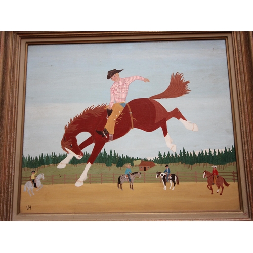 268 - Vincent Haddelsey original oil on canvas, initialed and entitled 'Cloverdale Stampede'