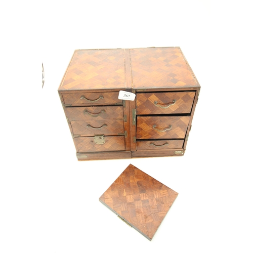 367 - Early Recency chest, patchwork wood design with brass features, for renovation