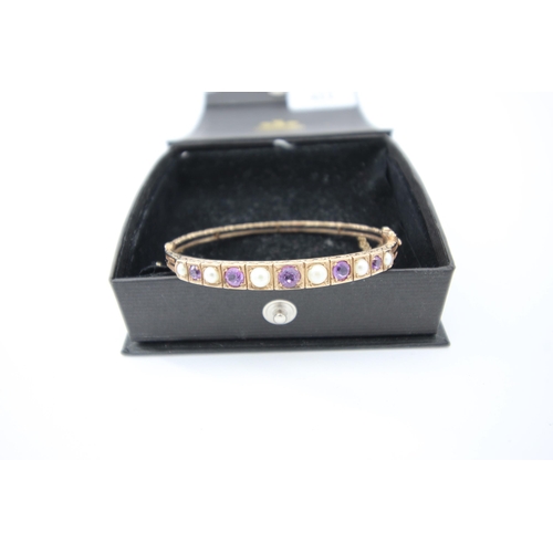 411 - Victorian style gold bangle set with amethyst and pearl