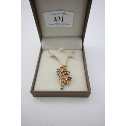 431 - Multi gem pendant on chain, citrine, topaz, peridot