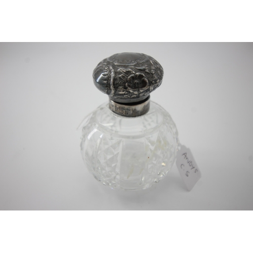 448 - Silver topped scent bottle (damage to glass)