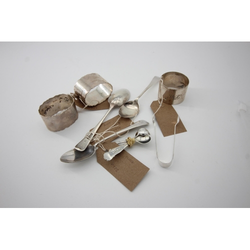 468 - 2 serviette rings (Birmingham 1944), single serviette ring (Sheffield 1950), silver tea spoon (Sheff... 