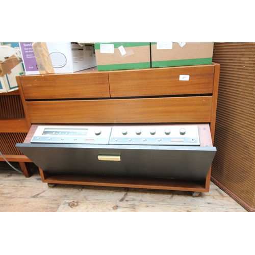 477 - Cased hi-fi system, wooden case to include a Truvox Amp, Truvox receiver model FM100, Truvox reel to... 