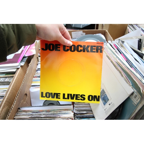 505 - Large box of 1980's 45 rpm of approx 200 records, covering rock and pop artists C including Joe Cock... 