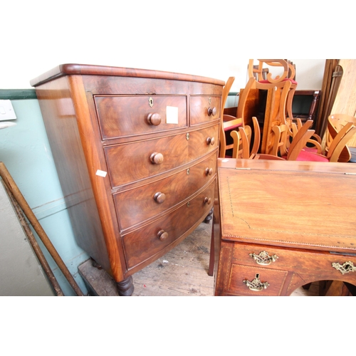 592 - Bow fronted chest of drawers, 3 large, 2 small drawers over