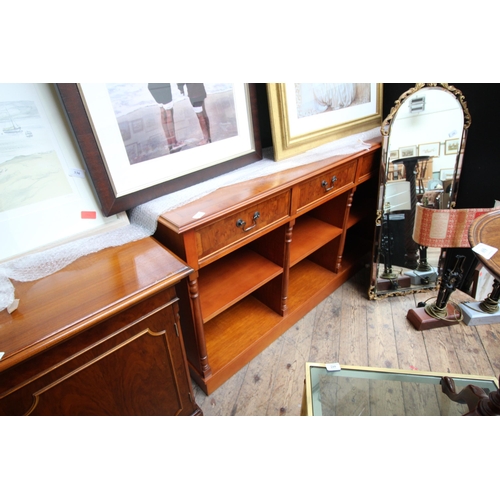 595 - Modern mahogany display unit with 6 open shelved areas and 3 drawers over