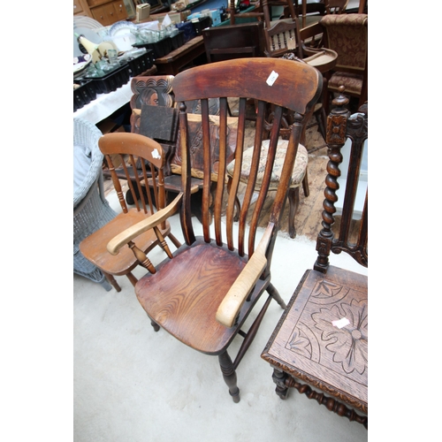 628 - Oak kitchen chair with arms and small single chair