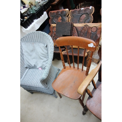 628 - Oak kitchen chair with arms and small single chair