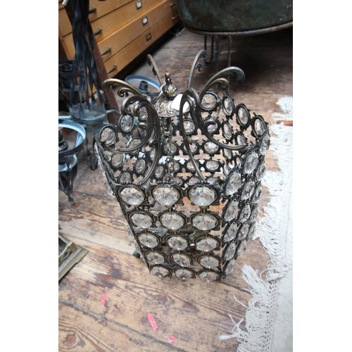 80 - Vintage metal and glass ceiling light, well proportioned