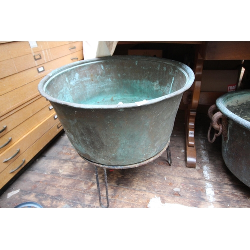 83 - Extremely large copper, presumably cooking vessel, on stand - ideal as planter