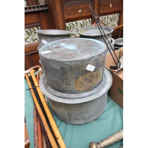 87 - 2 large copper cooking vessels