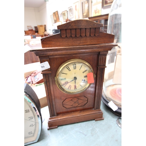 96 - Edwardian mantle clock, Roman Numerals, brass and in wood case