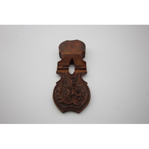 494 - Oak, highly decorative carved pocket watch holder