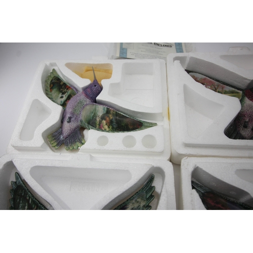 98 - 4 Thomas Kinkade  Hummingbird figurines with Certificates of Authenticity