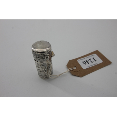 1246 - Silver Sampson and Mordan perfume bottle, decorative picture with Trespassers Beware