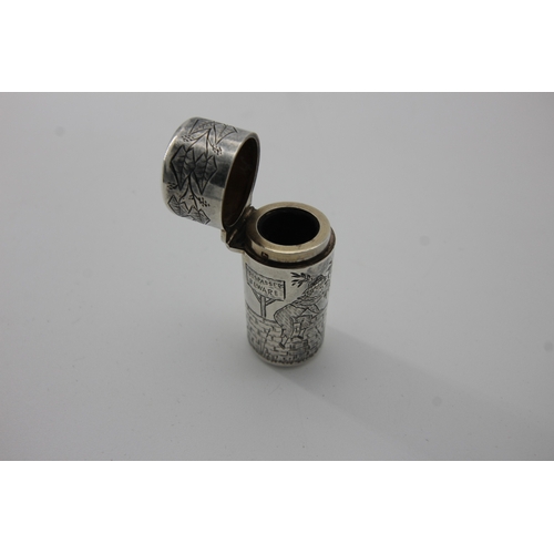 1246 - Silver Sampson and Mordan perfume bottle, decorative picture with Trespassers Beware