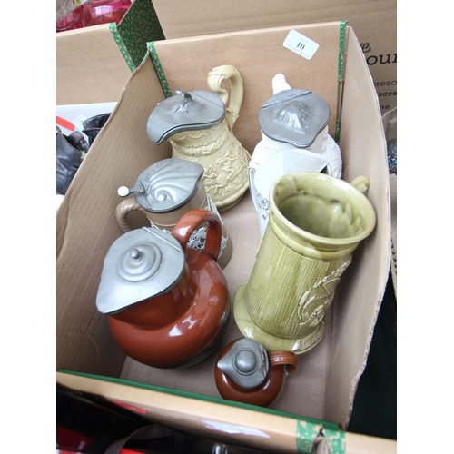 10 - Collection of coffee jugs with metal lids