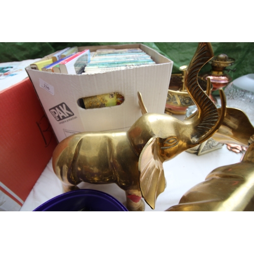 237 - Collection of brass ware, brass bells and 2 large brass ornamental elephants