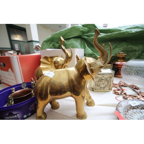 237 - Collection of brass ware, brass bells and 2 large brass ornamental elephants