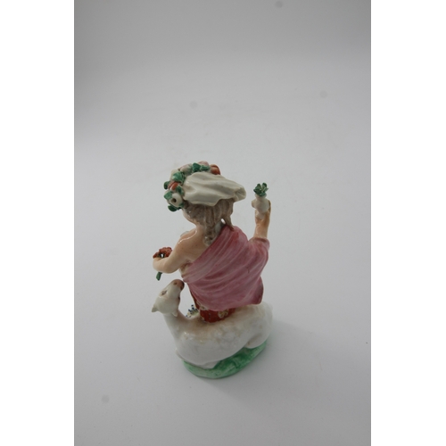 288 - Derby figure of nymph with lamb, no chips or cracks