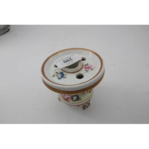 290 - Hand painted Derby ink well decorated to sides and top with separate ink inset