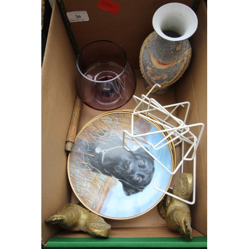 36 - Magpie lot of decorative wall plates, brass and glass items