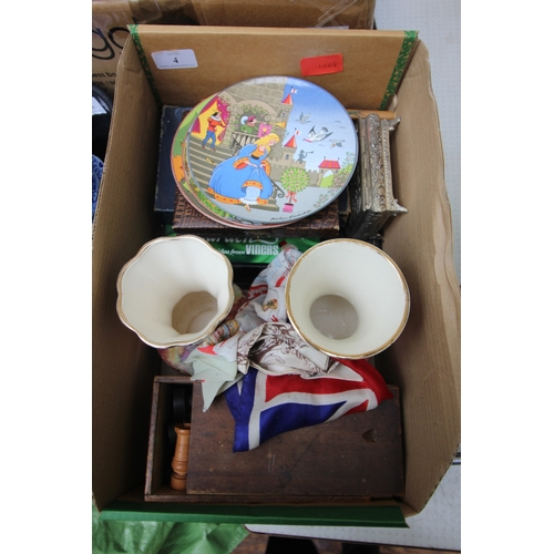4 - Magpie lot of decorative china chess set in box, various cutlery, 2 flags and a shooting stick