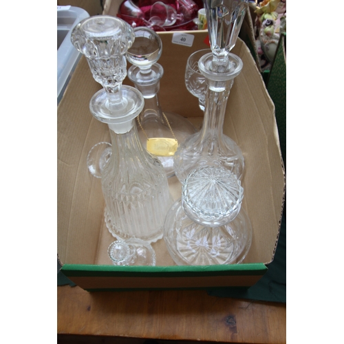 40 - 4 cut glass decanters, 3 other cut glass items