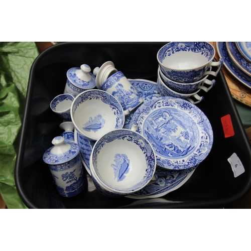 6 - Collection of Spode Italian blue and white ware, plates, cups, saucers, egg cups and containers