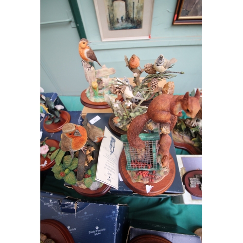 60 - 3 Border Fine Art figures and 2 Country Artist figures of songbirds and squirrels