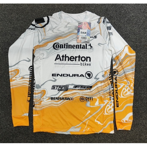 16 - ATHERTON Race jersey signed by multiple time professional racing cyclist siblings Dan, Gee, and UCI ... 