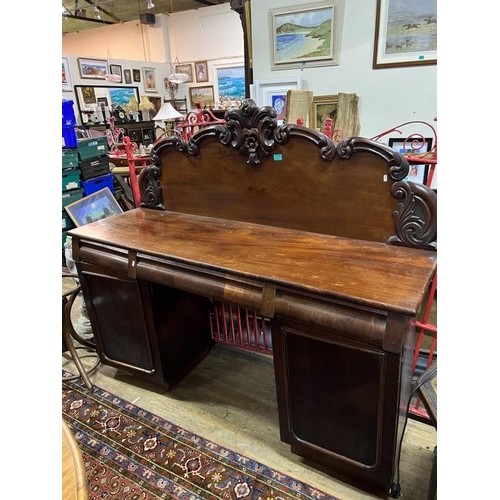 34 - Victorian Mahogany Pedestal Sideboard with Carved Gallery Back