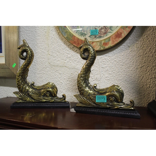 73 - Pair of Brass and Iron Dolphin Door Stops