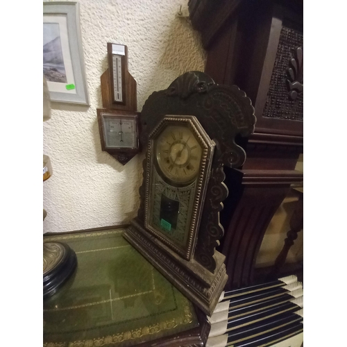 81 - 19th Century Gingerbread Mantle Clock and an Art Deco Barometer