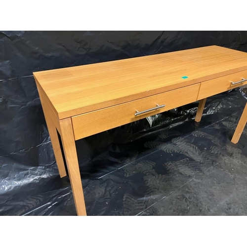 18 - Oak Finish 2 Drawer Side Table (160cm x 80cm x 58cm)
