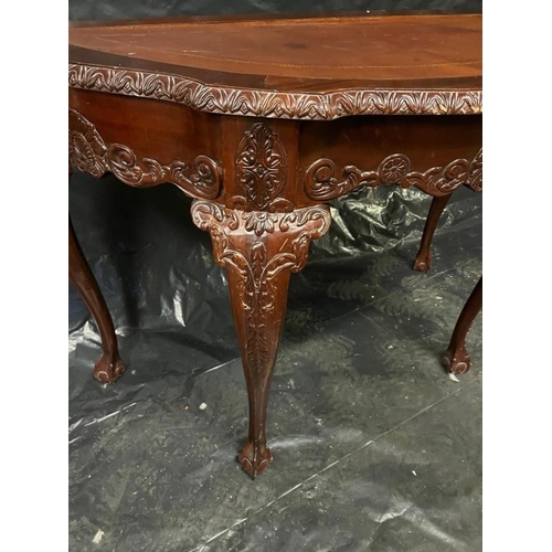 41 - Stylish Mahogany Half Moon Consul Table with inset Leather Top (123cm x 87cm x 58cm)