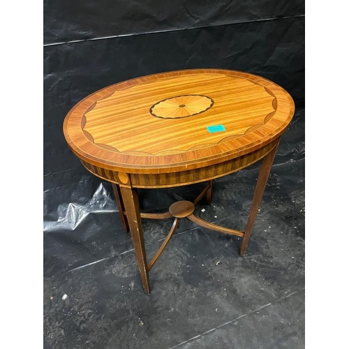 45 - Sheraton Design Inlaid Satinwood Oval Table (60cm x 66cm x 46cm)