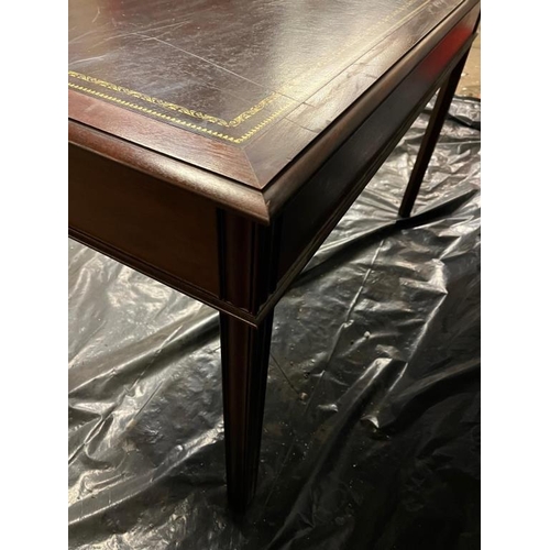49 - Mahogany Finish 2 Drawer Writing Desk with Tooled Leather Top (120cm x 76cm x 63cm)