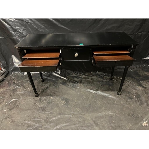 53 - Ebonised 3 Drawer Side Table on Reeded Legs (145cm x 90cm x 51cm)