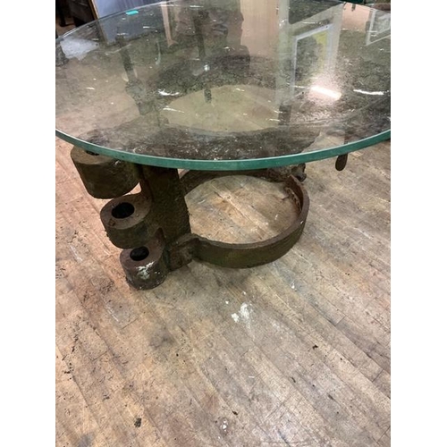 116 - 19th Century Heavy Cast Iron Farm Stand now with a Glass Table Top