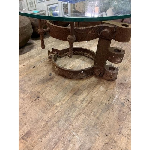 116 - 19th Century Heavy Cast Iron Farm Stand now with a Glass Table Top