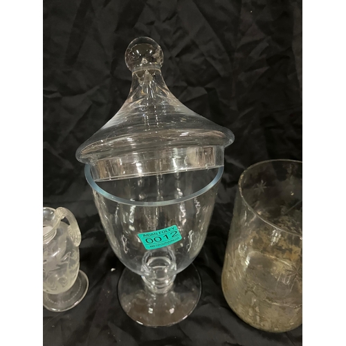 12 - Collection of Antique Glassware including a Lidded Urn (12cm x 33cm)