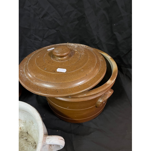 18 - Glazed Chamber Pot from The International Hotel, Killarney and Two Earthenware Cooking Pots