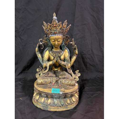 3 - Brass and embellished Seated Figure of Indian God 